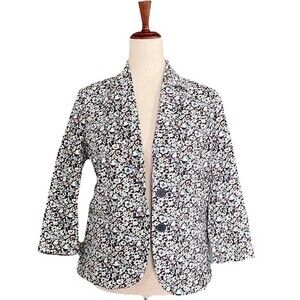 Talbots Jacket Blue Floral Two-Button Blazer Women’s Size 6 Cottage Preppy Twee